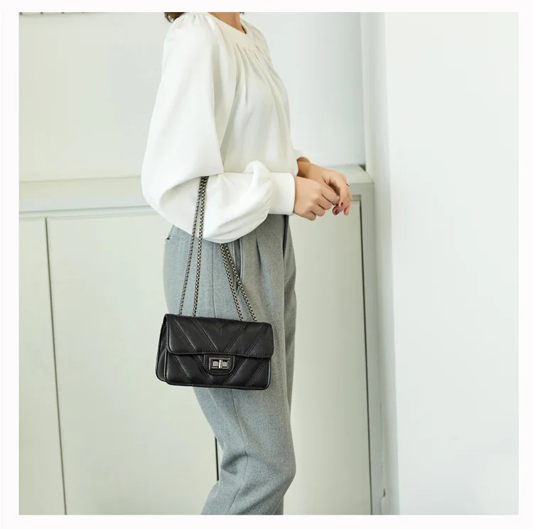 Mini Quilted Leather Double Flap Handbag 2019 New Luxury Designer Women's Chain Shoulder Bags Classic Crossbody Flap Purse Black (19)