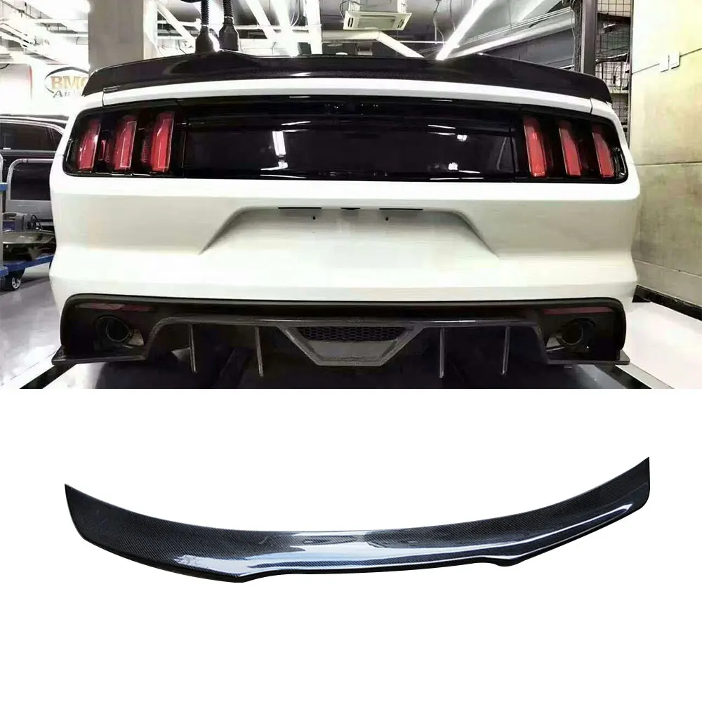 Carbon Fiber Rear Lip Spoiler Wings for Ford Mustang GT V8 V6 GT350R Coupe 2015 2016 2017 Rear trunk boot spoiler B Style ABS