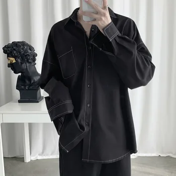 

Men's long-sleeved shirt 2019 autumn and winter new solid color loose long-sleeved shirt youth fashion trend men's clothing
