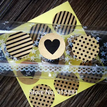 

TKraft sealing Sticker set, bakery ,cookie , cake ,soap ,home made products packaging "Heart, dot, Striped printing"