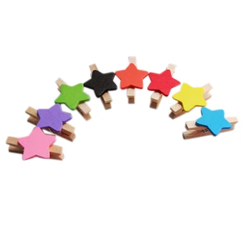 

Ran Colors Star Shape Wooden Clips Message Photo Holder Card Mini Size Paper Pegs Decor(20 Pcs)
