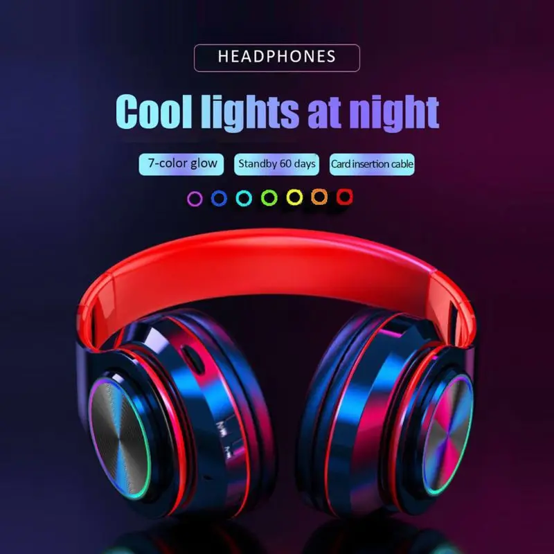 B39 Wireless Bluetooth Headphones LED Lights With MIC Mp3 Player