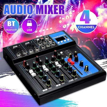 

LEORY Audio Mixer w/USB Bluetooth DJ Sound Mixing Console MP3 Jack 4 Channel Karaoke Players 48V Amplifier KTV Match Party