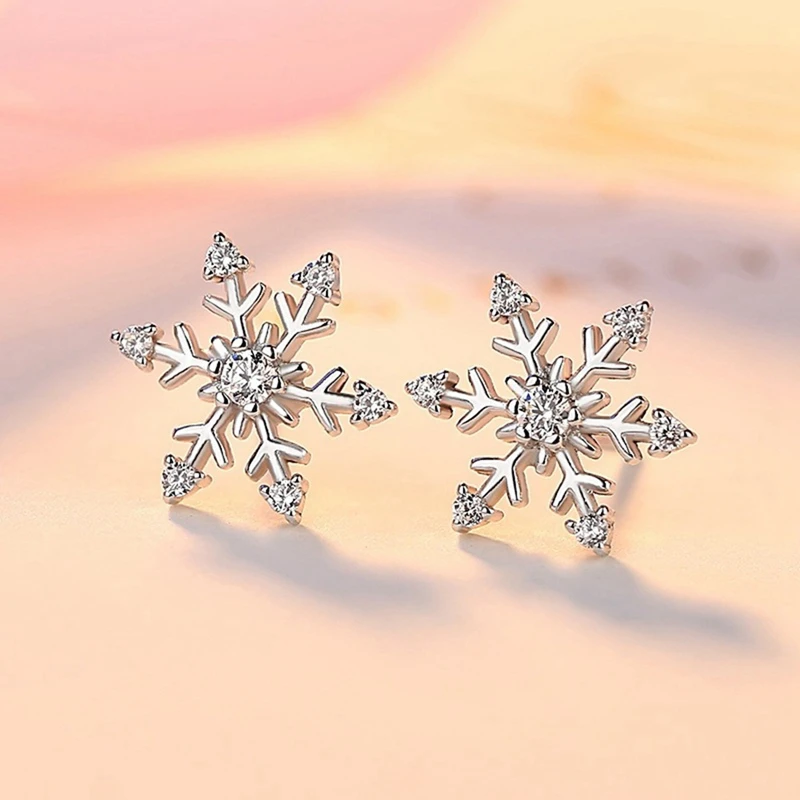 Pendientes con abalorio de copo de para mujer, aretes de circonita de cristal a la moda, aretes estudio niñas, joyería de Año Nuevo|Aretes| -