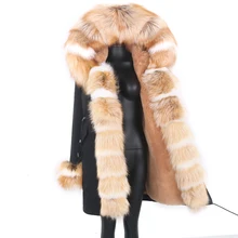 Cappotto invernale impermeabile da donna Parka giacca lunga da donna Streetwear con fodera in pelliccia sintetica di coniglio capispalla grande collo in vera pelliccia
