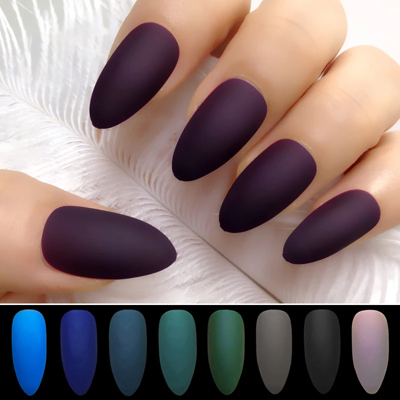 Wholesale Coffin 21 Colors Stiletto Matte Fake Nail Dark blue Frosted Artificial Eraser Touch 24pcs/set | Красота и здоровье