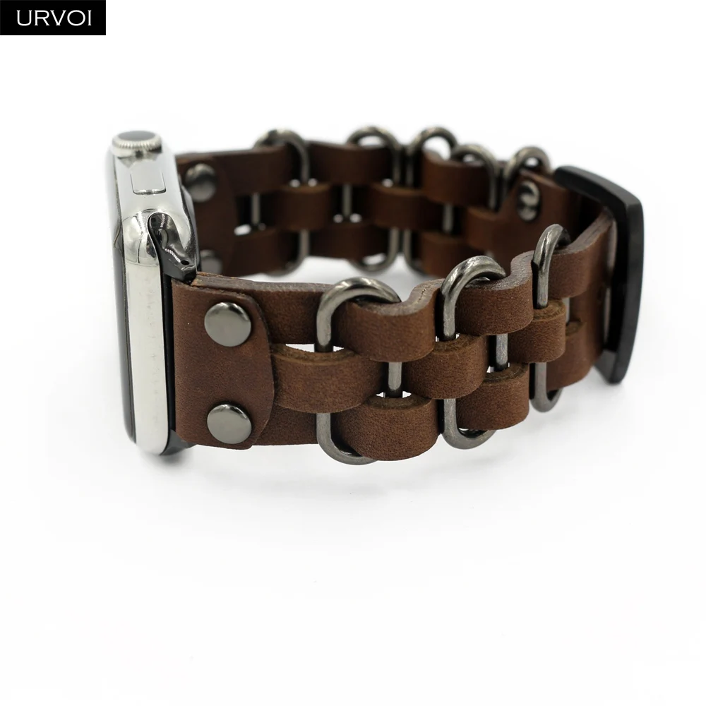 Ремешок URVOI для Apple Watch series 5 4 3 2 1 из натуральной кожи с кольцами ремешок iWatch