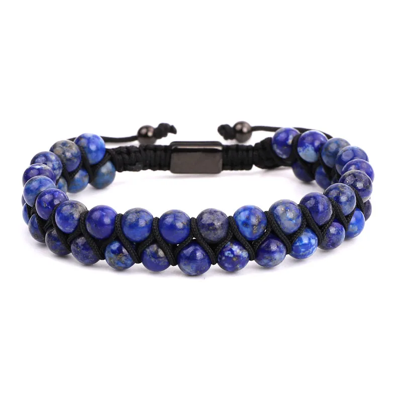 natural stone square beads braided men bracelet set