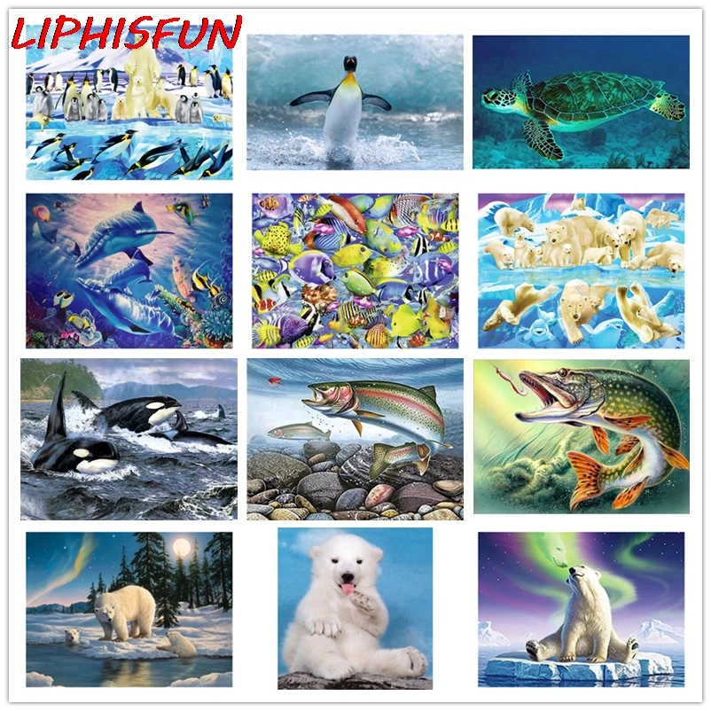 

LIPHISFUN Full Drill Diamond Painting Handmade Embroidery Cross Stitch Square/round Home Decor animal penguin polar bear dolphin