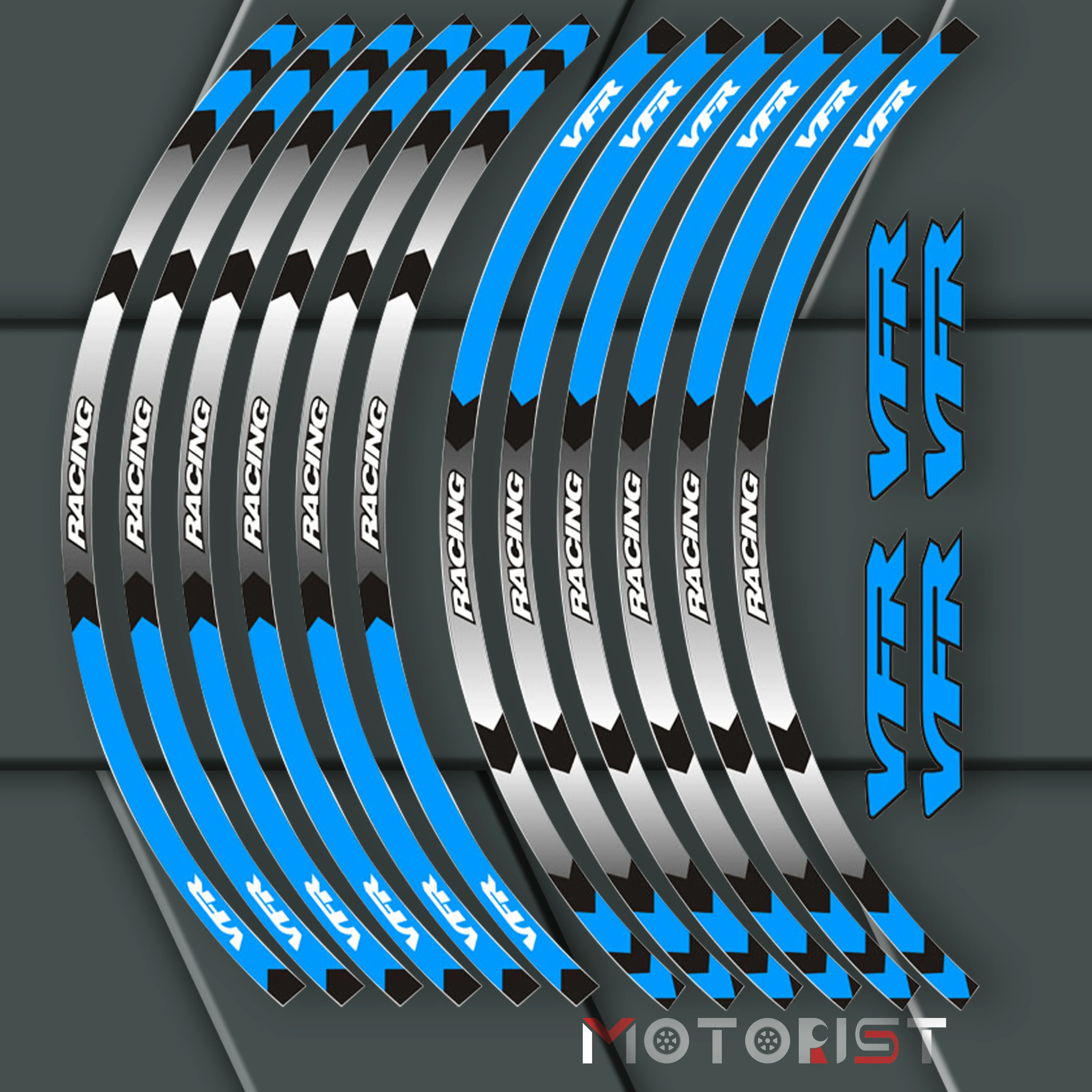 

a set of 12pcs high quality motorcycle wheel decals waterproof Reflective stickers rim stripes For Honda VFR VFR750 VFR800