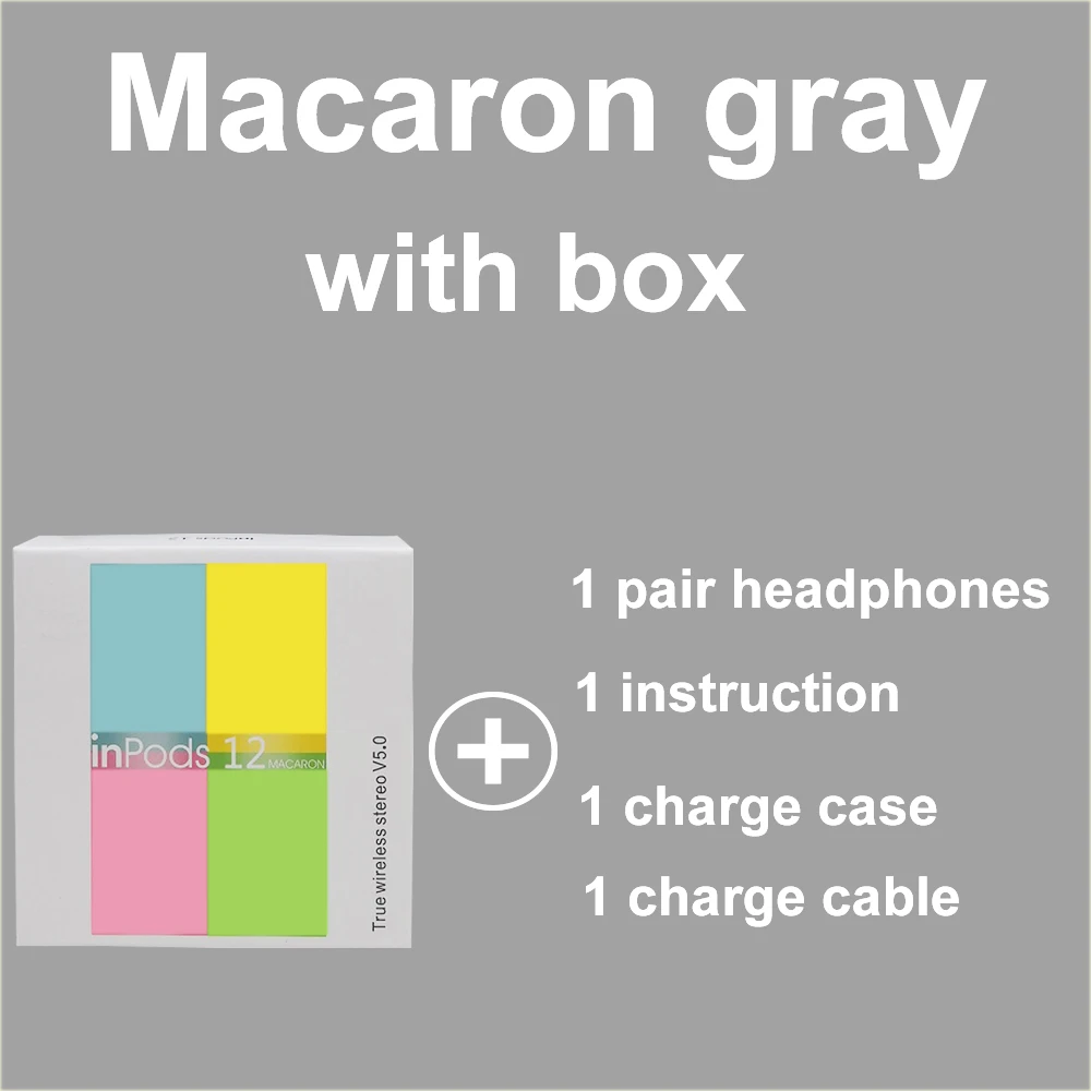 i12D Gray with box Macaron i12 tws Bluetooth 5,0 наушники беспроводные наушники всплывающие спортивные наушники вкладыши сенсорный слуховой аппарат для смартфона - Цвет: i12D Gray with box