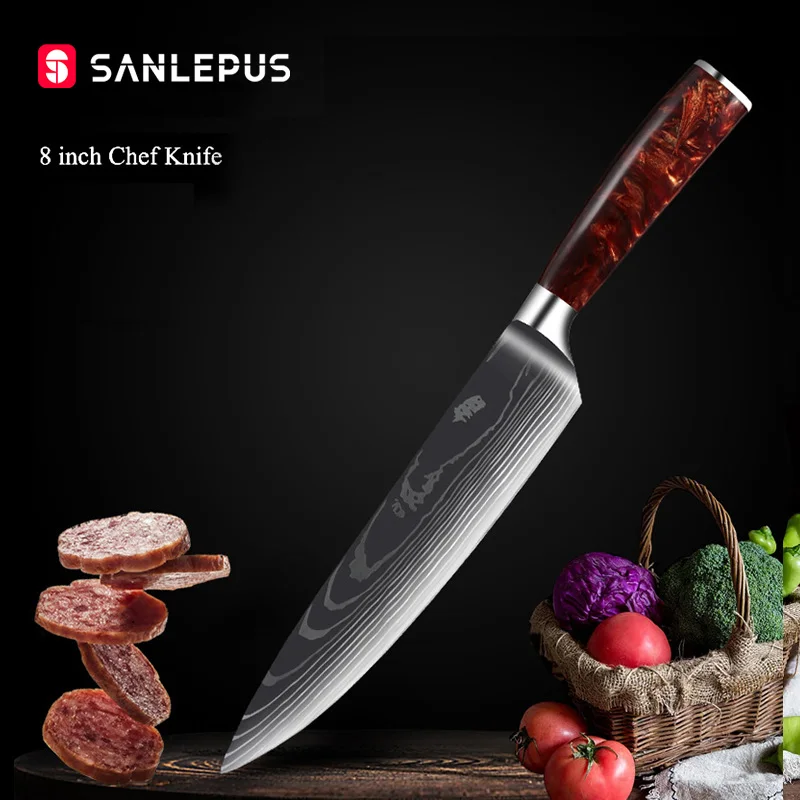 SANLEPUS Chef Knife 8&quotinch Professional Kitchen Japanese Damascus Pattern Stainless Steel Meat Santoku Best Gift | Дом и сад