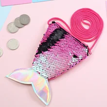 Милый мини-кошелек на плечо для девочек, повседневный подарок, рыбий хвост, через плечо, блестки, детская мягкая сумка, кошелек для монет на молнии