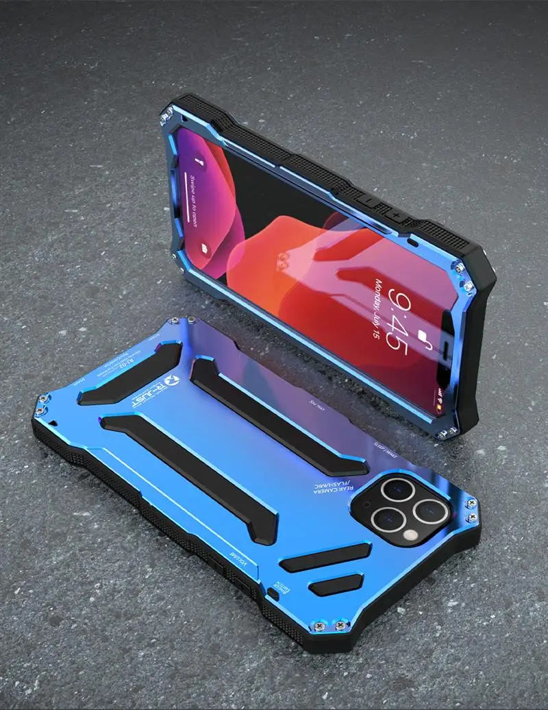 Синий Для iphone 11 pro max чехол Роскошный Алюминиевый сплав сверхмощный противоударный чехол для iphone sr xs max задняя крышка силиконовый металлический чехол - Цвет: Синий