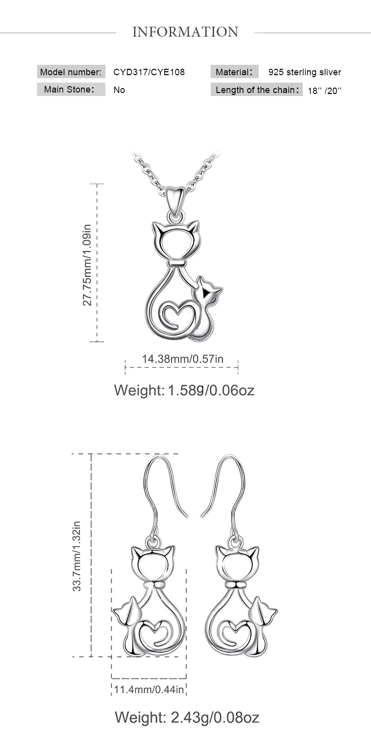 EUDORA, 925 пробы, Серебряная кошка, ювелирный набор, кошка Hellokitty, подвеска, ожерелье, висячие серьги, ювелирное изделие для леди, подарок на день рождения, год