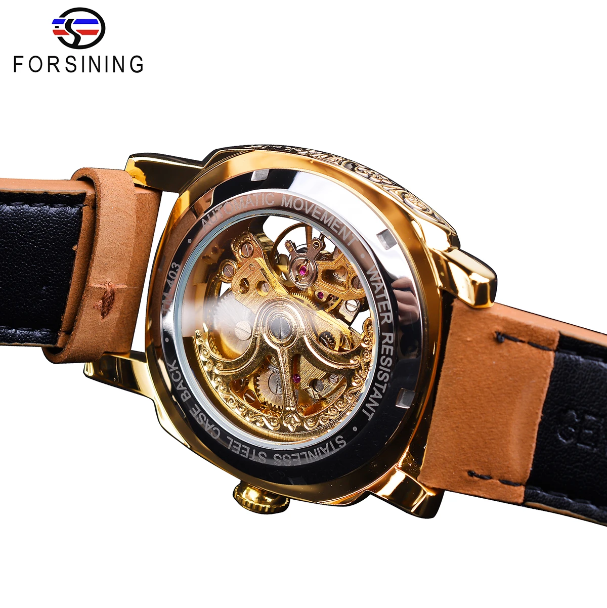 Forsining Transparent Gloden Men Automatic Mechanical Luminous