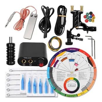 

Tattoo Machine Kit Set Black Tattoo Accessories Sets Tattoo Pedal Color Wheel Rubber Band Pin Cushion set
