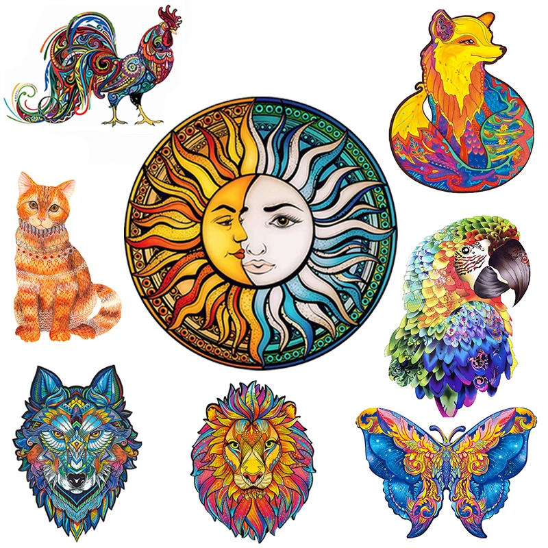 Rompecabezas de madera para niños y adultos, juguete educativo interactivo con diseño de lobo misterioso y Animal