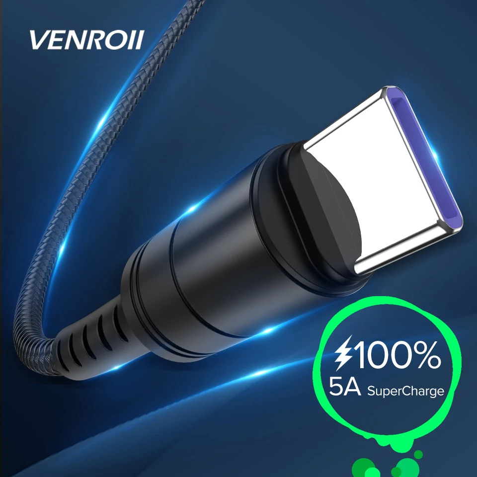 

Venroii USB Type C Cable Quick Charge 3.0 4.0 USBC 5A Supercharge Type-C Cabo for Huawei P30 P20 Mate 30 20 Pro Honor 10 V20 V10