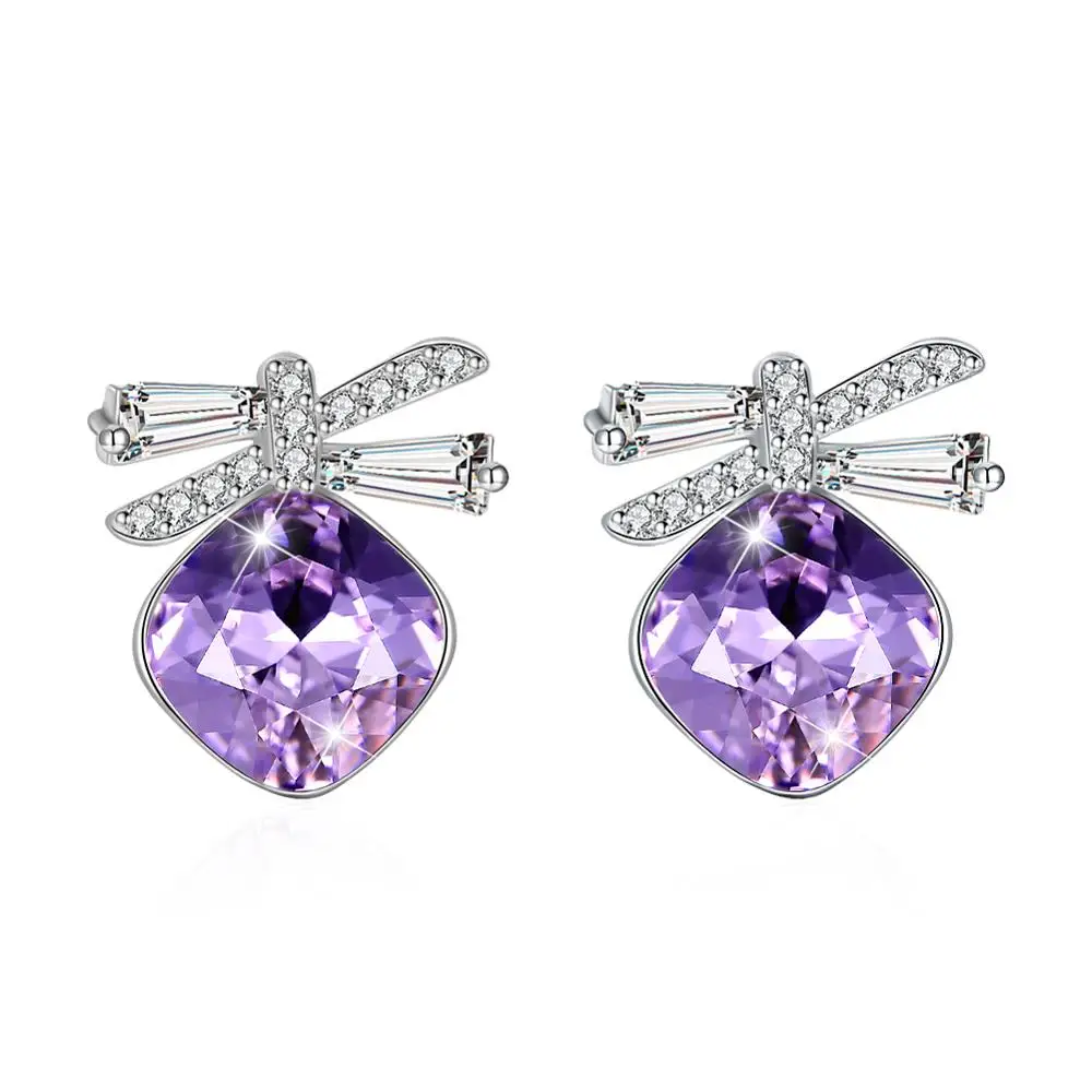 

LEKANI 925 Sterling Silver Fine Jewelry Butterfly Crystals From Swarovski Stud Earrings For Women Wedding Gifts