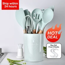 12 pçs utensílios de cozinha de silicone conjunto de utensílios de cozinha resistente ao calor cozinha antiaderente utensílios de cozinha ferramentas de cozimento com caixa de armazenamento(China)