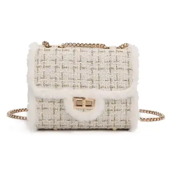 

Women Plush Wool Bag Chain Single Shoulder Designer Bag Ladies Crossbody Bags For Women Shoulder Bags Slanting Small Handbags