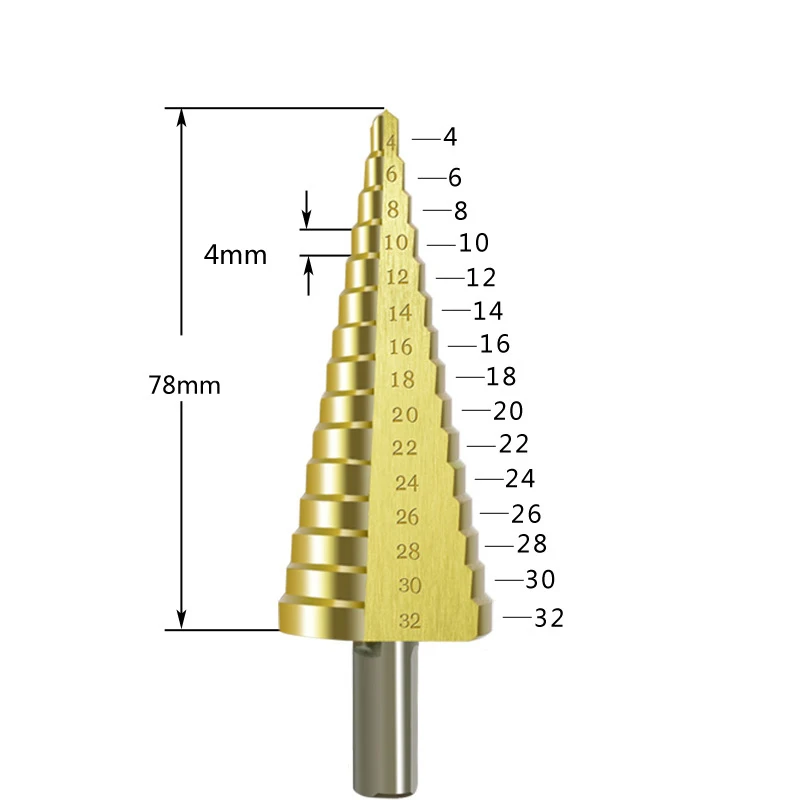Сверло 6542 с титановым покрытием, ступенчатое сверло по дереву, набор электроинструментов для металла, высокоскоростная стальная дырокол, ступенчатые конусные сверла