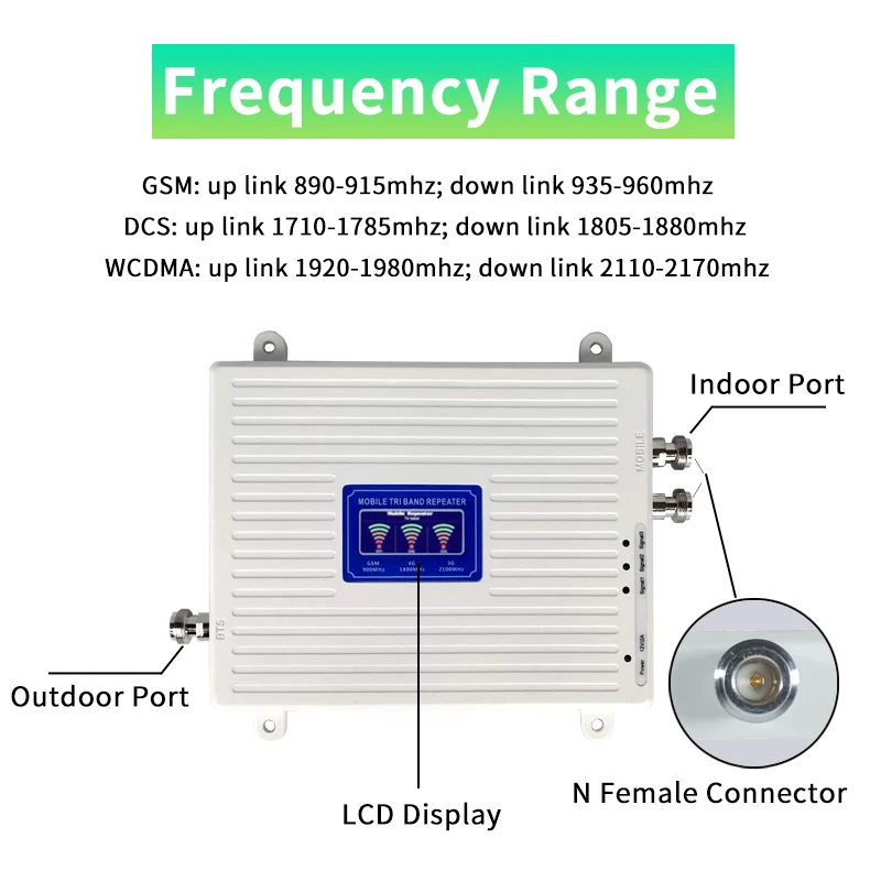 2G 3G 4G Cell Phone Booster Tri Band 900 1800 2100