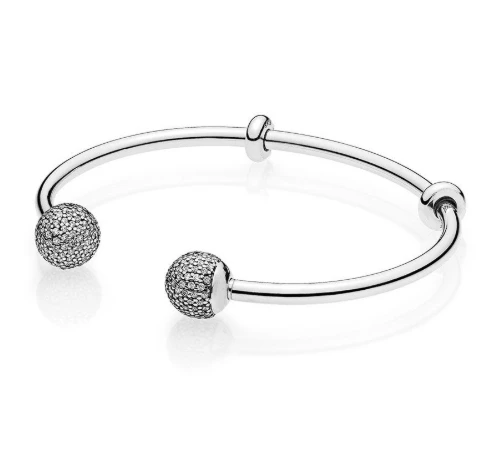 

Authentic 925 Sterling Silver Bracelet Moments Open Bangle Pave Caps With Cubic Zirconia Bangle Fit Bead Charm Fashion Jewelry