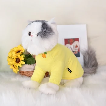 

Pet Dog Warm Clothes Cotton O Neck Shirt With Fruit Embroidered Pattern Long Sleeve Cat Cothes Dog French Bulldog Clothes