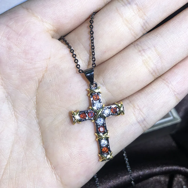 Fashion Cross Style Pendant Necklace Cute Female AAAAA+ Crystal Zircon Necklace S925 silver Choker Cross Necklaces For Women pendant necklace silver necklace silver pendant