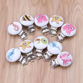 

5pcs Pacifier Clips Round Wooden Clip Charms For Baby Pacifier Chain Teether Toy