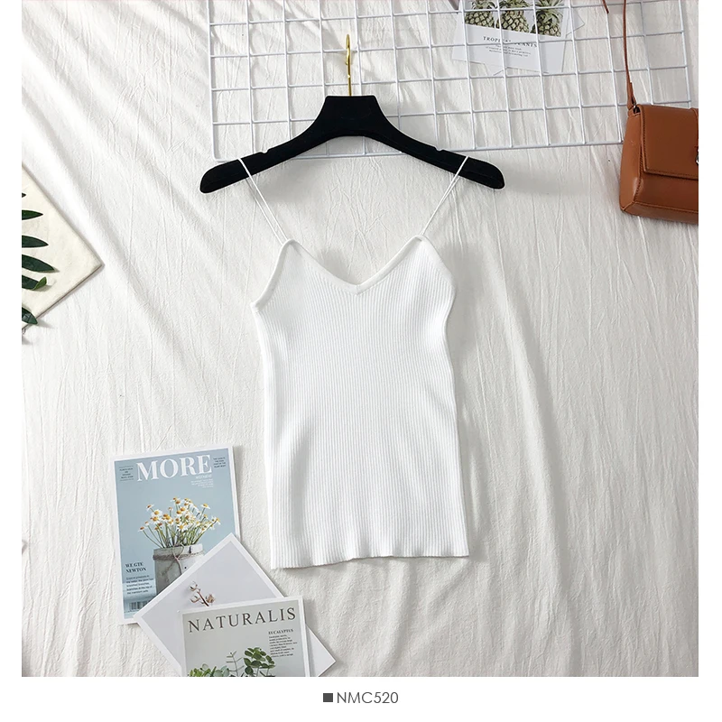 HELIAR Female Spaghetti Knitting Camisoles Sexy Solid Cotton Camisoles& tank women vest Summer Women V-Neck Crop Top Femme