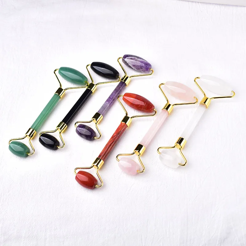 

1 шт. естественной лицевой двойной-роликовый массаж инструмент из розового кварца излечивающая сырые кристаллы массажер унисекс для лица от морщин анти старения подарок