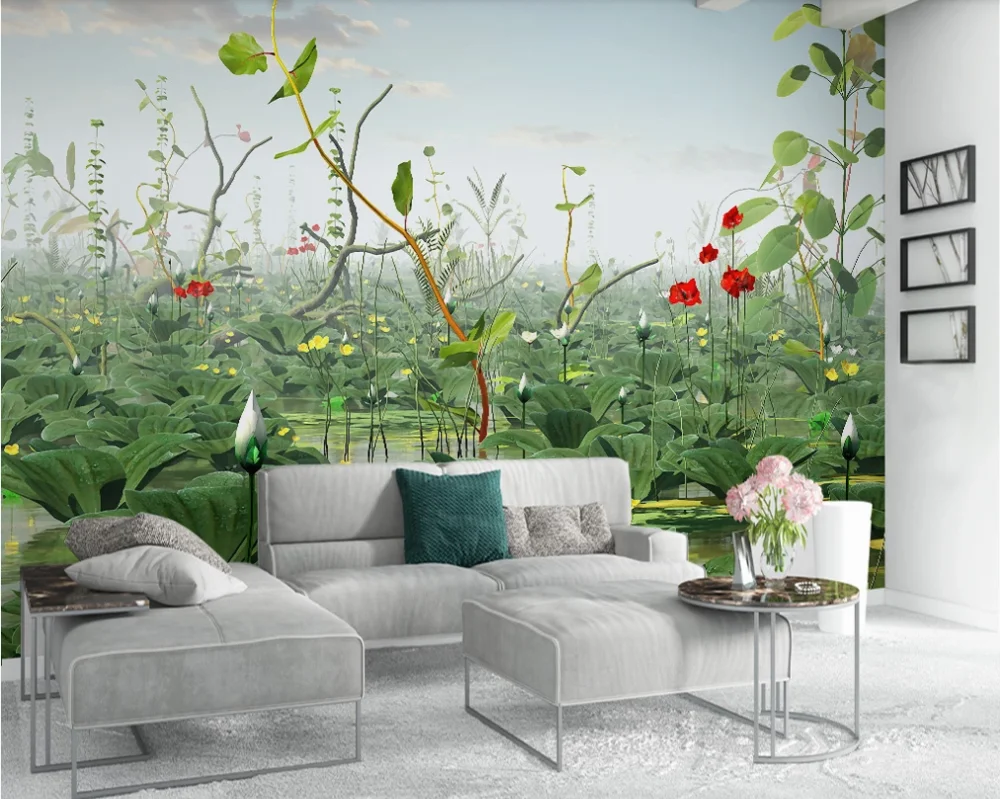 

Modern minimalist 3d three-dimensional lotus lotus pond landscape Chinese style wall-Professional customized wallpaper