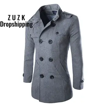 ZUZK Autumn Winter New Good Quality Men's Wool Blends Trench Men's Double Breasted Slim Fit Dust Coat Wind Coat brand children s clothing in the big girl wool coat autumn and winter children s long section of the red double breasted trench