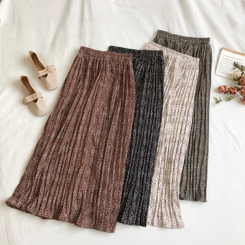 Винтажная юбка в литературном стиле, повседневные юбки с цветочным принтом, Женская милая плиссированная юбка с эластичной резинкой на талии, Faldas Mujer Moda