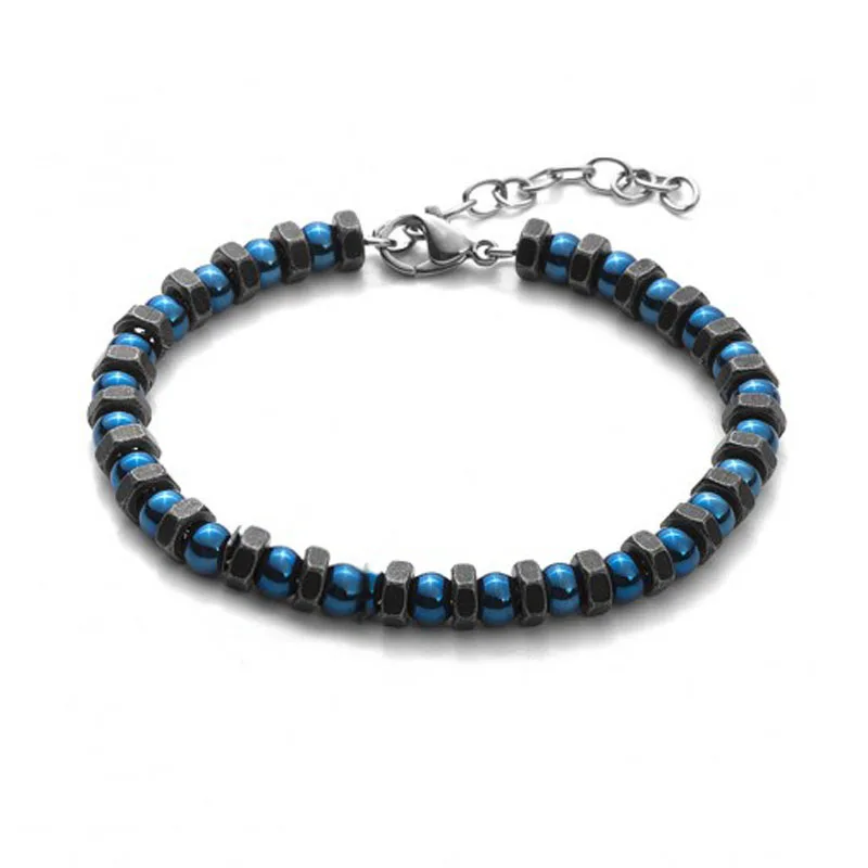 Runda New Arrival Fashion Stainless Steel Men Blue Beaded Bracelet Vintage Jewelry | Украшения и аксессуары
