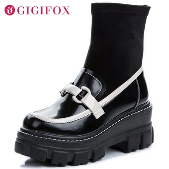 

Brand New Leisure Chic Platform Tire Sole Chunky Heels Split Leather Mid-Calf Boot Fashion Winter Boots Shoes Women