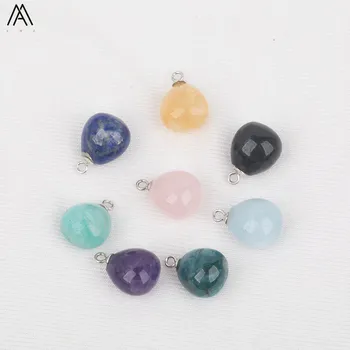 

10Pcs Natural Aquamarines Citrines Quartz Water Drop Beads Findings ,Plated Copper Caps Crystal Charms For DIY Jewelry Making