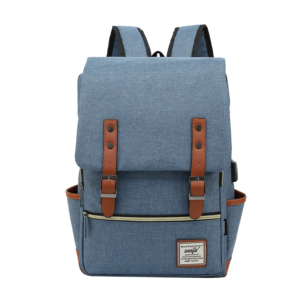 Для мужчин и Для женщин Мода большой емкости путешествия рюкзак USB Ретро холстяной рюкзак, Студенческая сумка Водонепроницаемый Бизнес сумка - Цвет: BU