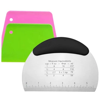 

Bench Scraper, for Dough Pastry Cake Food Mover Stainless Steel and Rubber Handle with 2 Piece Plastic Cutter