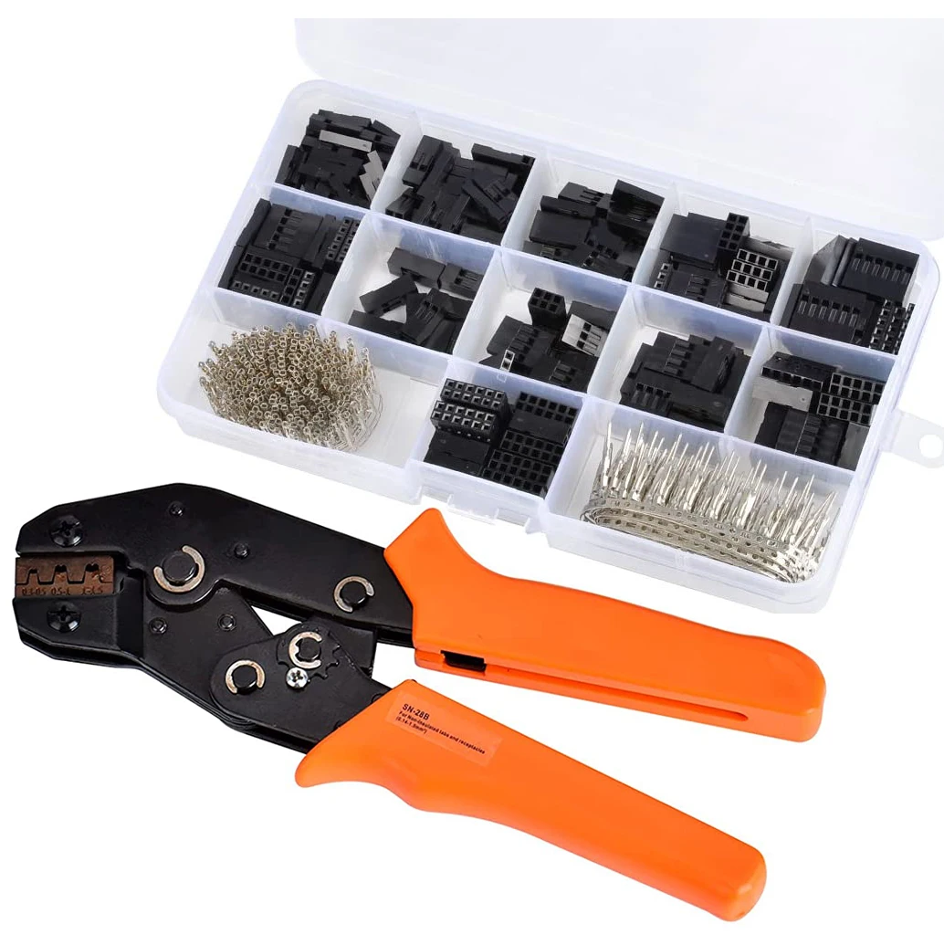 

SN-28B Crimping Plier Set With 620PCS 2.54mm Dupont Crimp Pin Connector Male Female Crimp Pins Kit and Pin Header Wire Jumper