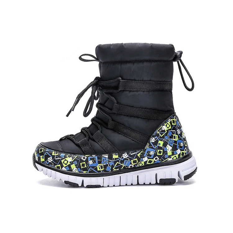 Качественные дизайнерские зимние детские сапожки для мальчиков и девочек, теплые зимние сапоги до середины икры, нескользящая прочная прогулочная обувь, CN Размер 31-37 - Цвет: black