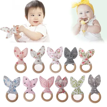 

Handmade Wooden Natural Baby Teething Ring Safety Chewie Teether Baby Rabbit Teething Ring Baby Bunny Toys Soothing Toy Gift