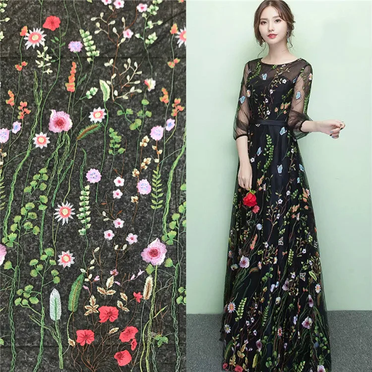 Цветочная и Цветочная вуаль с вышивкой кружевная ткань сетка для свадебного платья 130 см