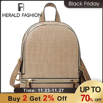 

Herald Fashion Mini Backpack Women Stone Pattern Leather Backpacks For Teenage Girls Small Back pack Ladies Casual Zipper 2019