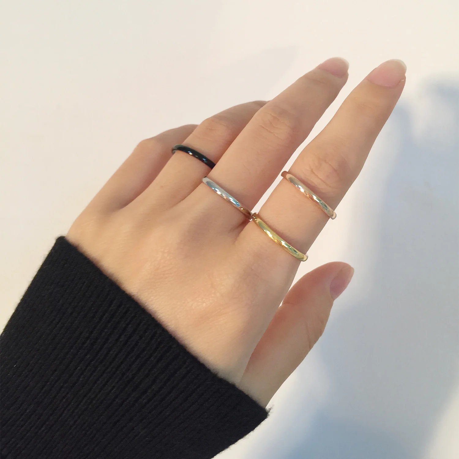 2mm Small Mini Girl Women Rings Black Rose Gold Color Stainless Steel Simple Fashion Jewelry size 3-10 finger rings,fashion rings,fashion ring,stainless steel rings,metal rings