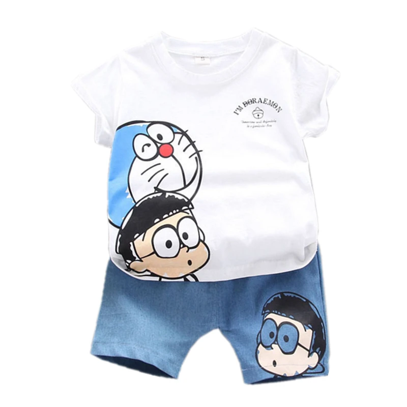 Комплект одежды для маленьких мальчиков и девочек детская одежда Doraemon летний
