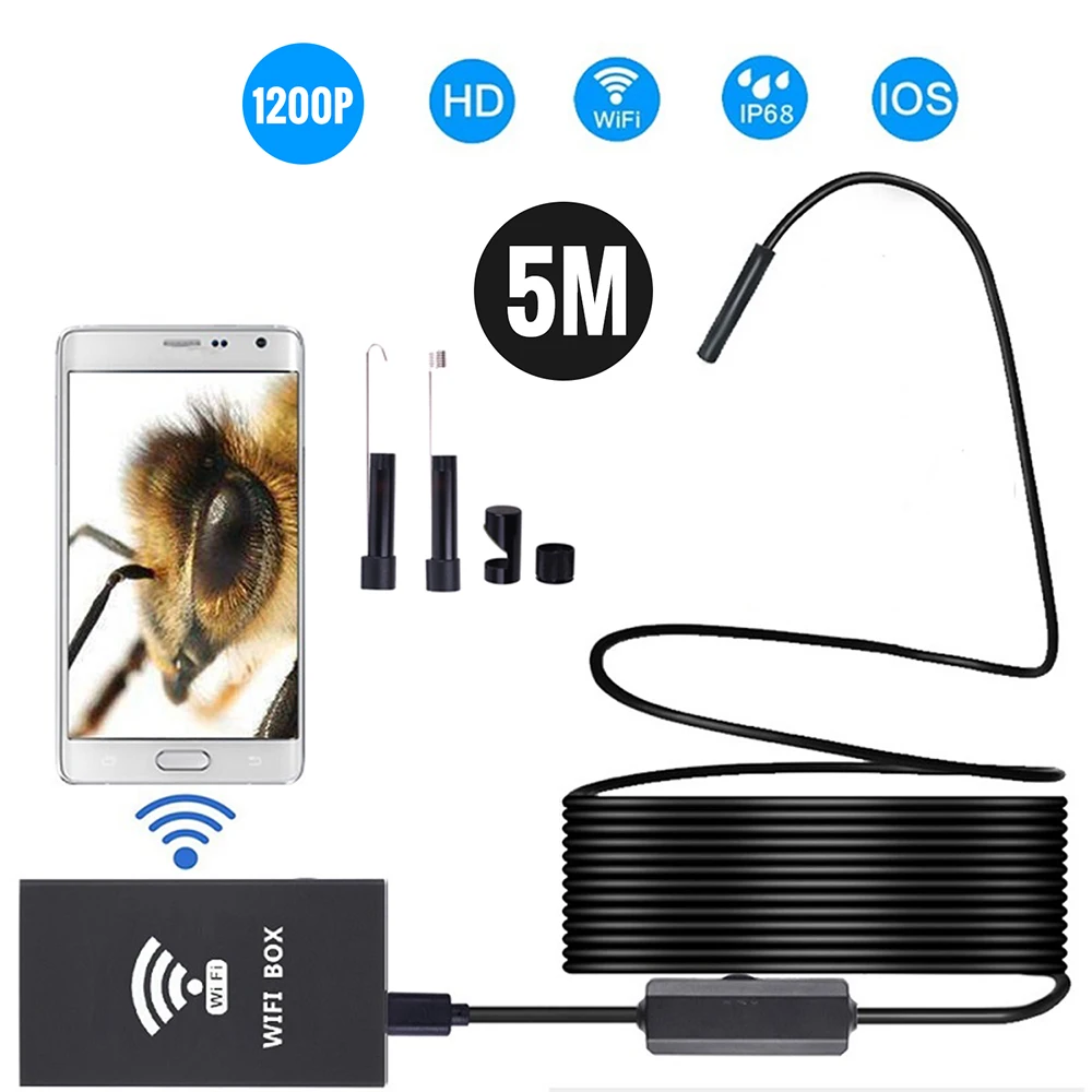 Профессиональный водонепроницаемый беспроводной WiFi эндоскоп бороскоп 1 M/2/M/3,5 M/5 M/10 M Инспекция 2.0MP HD 8 мм полужесткая змеиная камера - Цвет: 5M